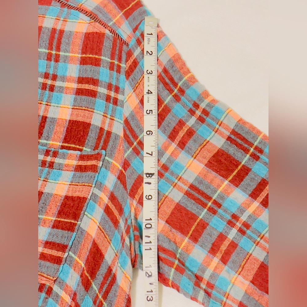 Pilcro Long Plaid Button-Up Shirt Dress in Teal and Burgundy - Picture 8 of 11